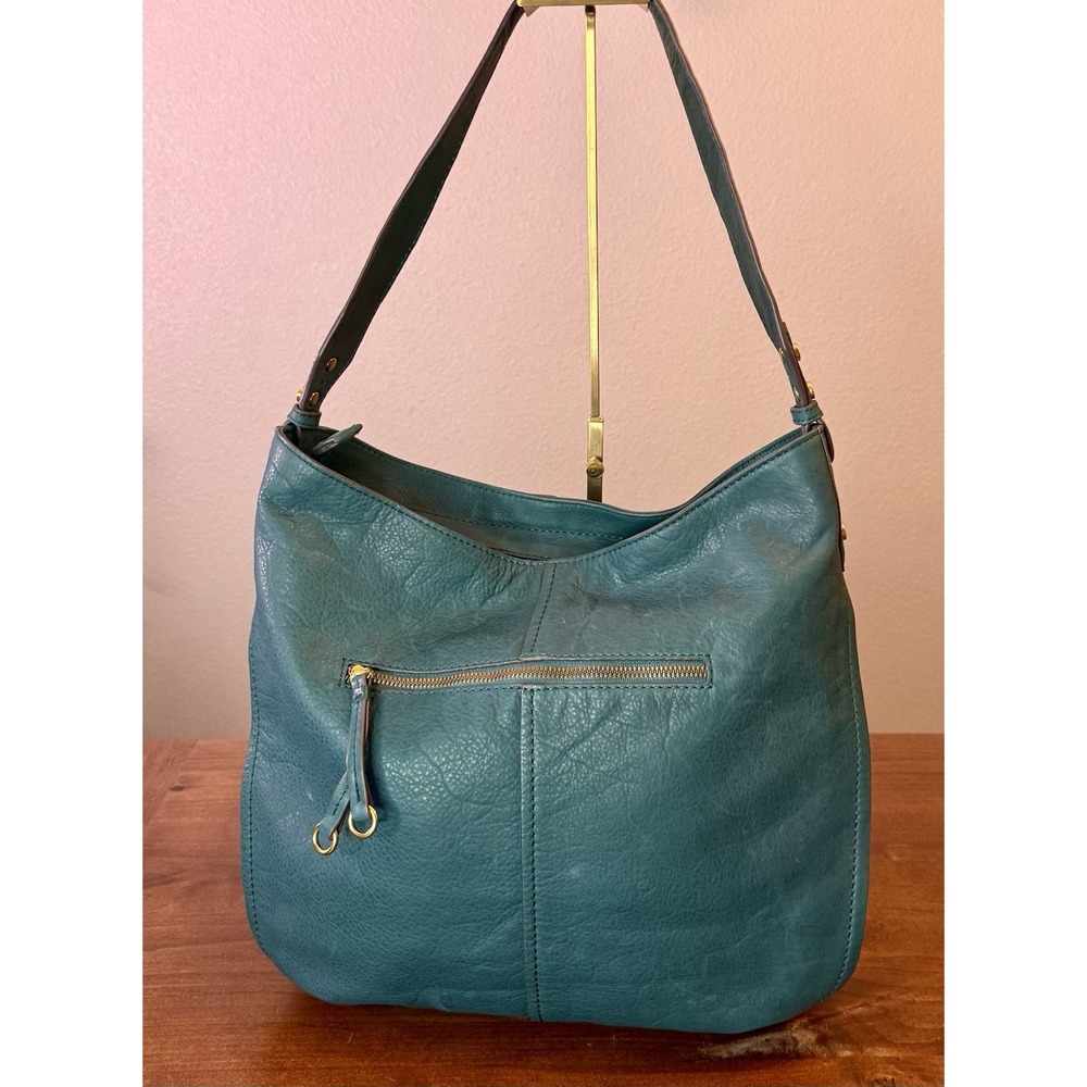 Sold Out Teal American Leather Co. Summit Large Zip-Top Leather & Suede Hobo - Picture 5 of 8